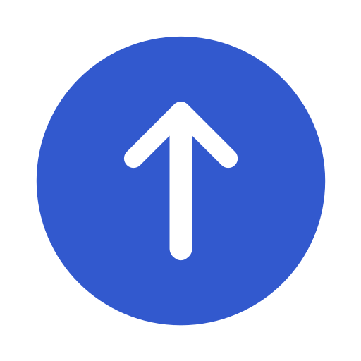 Blue circular icon featuring a thick black upward arrow at its center.